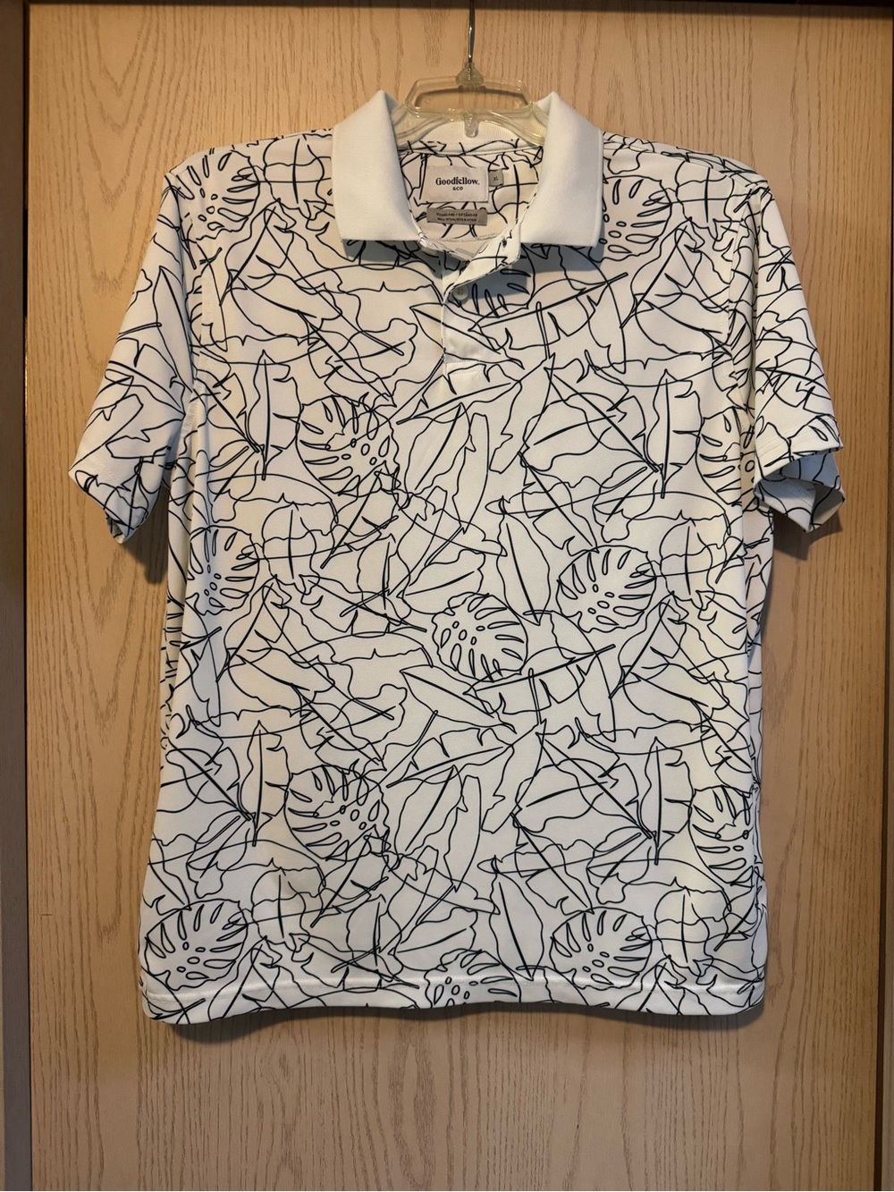Men’s Goodfellow & Co. White and Black Tropical Floral Print Polo Shirt size XL